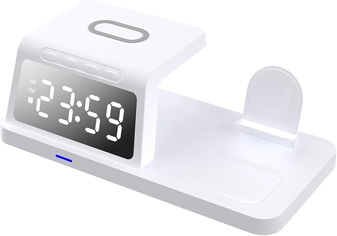 Wireless Charger Desktop Clock 18.8x9.2x5.5cm Digital Alarm Clocks Fast Charging Hub for Smartphones Durabled ABS Bedside Clock for Home Office Dorm