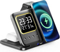 IHAO 5in1 Multi Functional Wireless Charger with Digital Clock 15W Fast Charge Night Light Temperature Display MagSafe Compliant for iPhone iWatch and Qi Headphone-DH13 Black