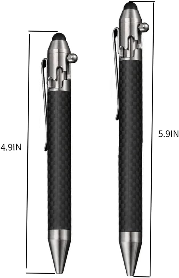 Cool Hand 4.5'' Carbon Fiber Bolt Action Pen with Retractable Stylus Tip for Any Touch Screen Compact Size Skelton Out Deep Pocket Clip (5.7''Carbon Fiber Silver)
