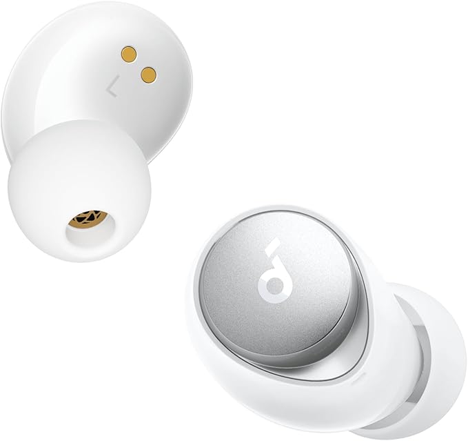 Soundcore by Anker Space A40 Auto-Adjustable Active Noise Cancelling Wireless Earbuds Reduce Noise by Up to 98% 50H Playtime Comfortable Fit App Customization Wireless Charge (White)