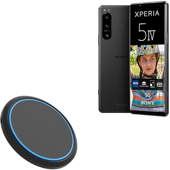 BoxWave Charger Compatible with Sony Xperia 5 IV - SwiftCharge PowerDisc Wireless Charger (15W) Qi Wireless 15W Circular Desktop Charger - Jet Black