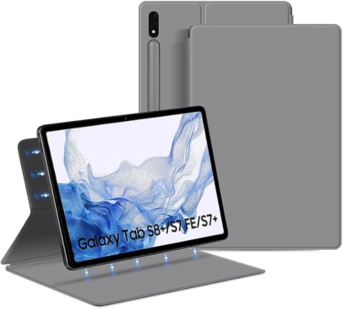 Magnetic Case for Galaxy Tab S8 Plus 12.4 inch 2022/Galaxy Tab S7 FE 2021/Galaxy Tab S7 Plus 2020 with Pen Holder Lightweight and Slim Magnetic Stand Case with Auto Sleep/Wake Grey