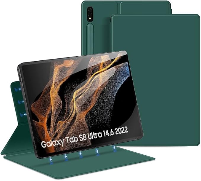 Magnetic Case for Galaxy Tab S8 Ultra 2022 14.6 Inch (SM-X900/X906) with S-Pen Holder Lightweight and Slim Magnetic Stand Case with Auto Sleep/Wake DarkGreen