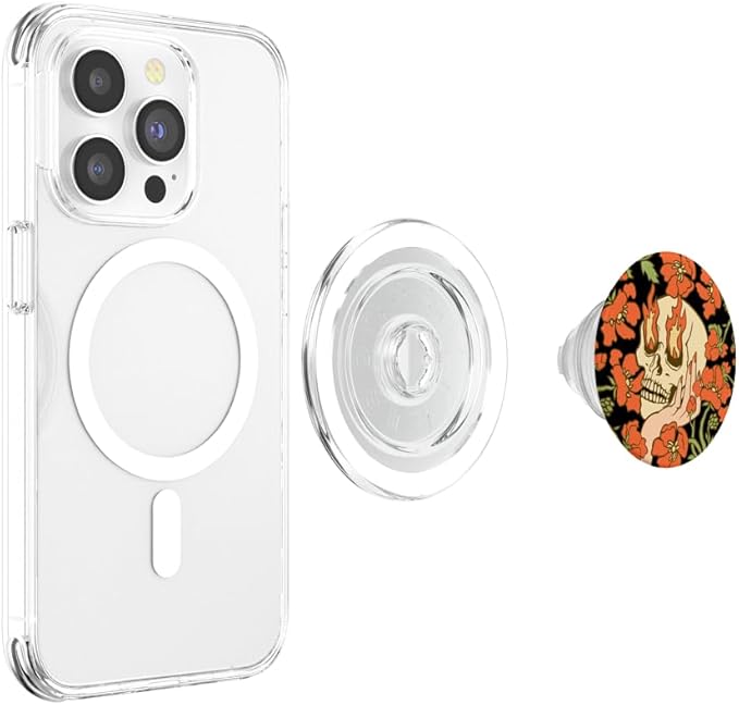 PopSockets Skull &amp Goth Phone Grip &amp Stand - Skull Flowers PopSockets PopGrip for MagSafe