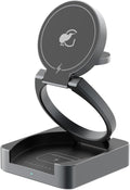 3-1 Wireless Charger Stand - Wireless-Compatible. Qi2 Certified 15W Foldable Compatible with iPhone 16/15/14 Apple Watch Series 9 &amp Older Earbuds Charger (Black)