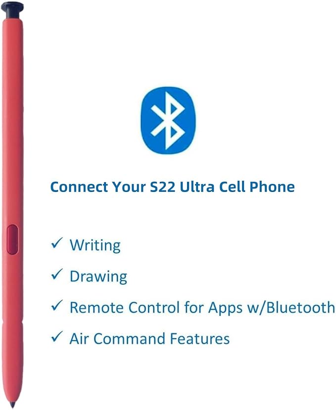 S22 Ultra Pen (withBluetooth) Replacement for Samsung Galaxy S22 Ultra S Pen S22 Ultra Stylus (4096 Pressure Sensor) + Replacement Tips/Nibs (Red)
