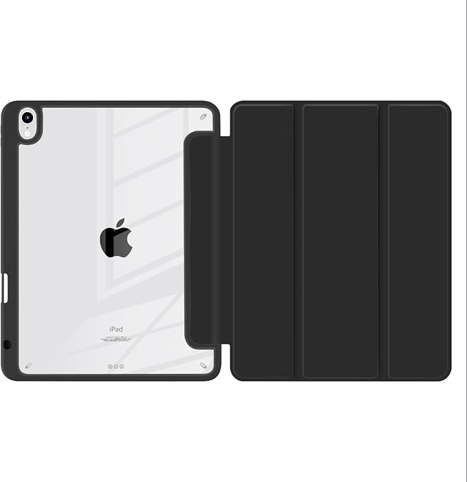 Batianda Hybrid Case for 11-inch iPad Air 2024 M2 Chip/iPad Air 5th/4th 10.9 inch [Built-in Pencil Holder] Shockproof Cover with Clear Back Shell TPU BumperBlack