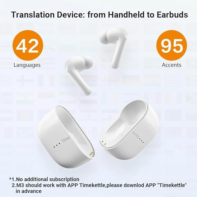 Timekettle M3 3 in 1 Language Translation Earbuds43 Languages &amp 96 Accents Offline Translator No Subscriptionfor Exploring Expat Life Freely APP Compatible with iOS &amp Android