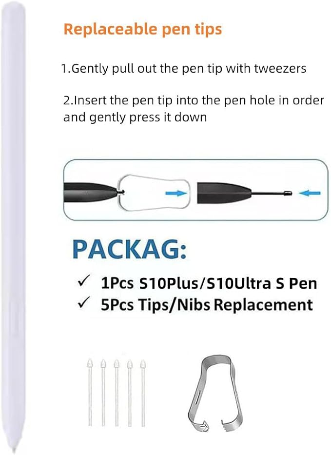 Tab S10 Ultra/S10 Plus S Pen Compatible with Samsung Galaxy Tab S10+ Plus/Tab S10 Ultra All Versions Stylus Pen with Bluetooth 4096 Pressure Sensor .Slim 0.7mm Tip with 5xTips (Moonstone Gray)