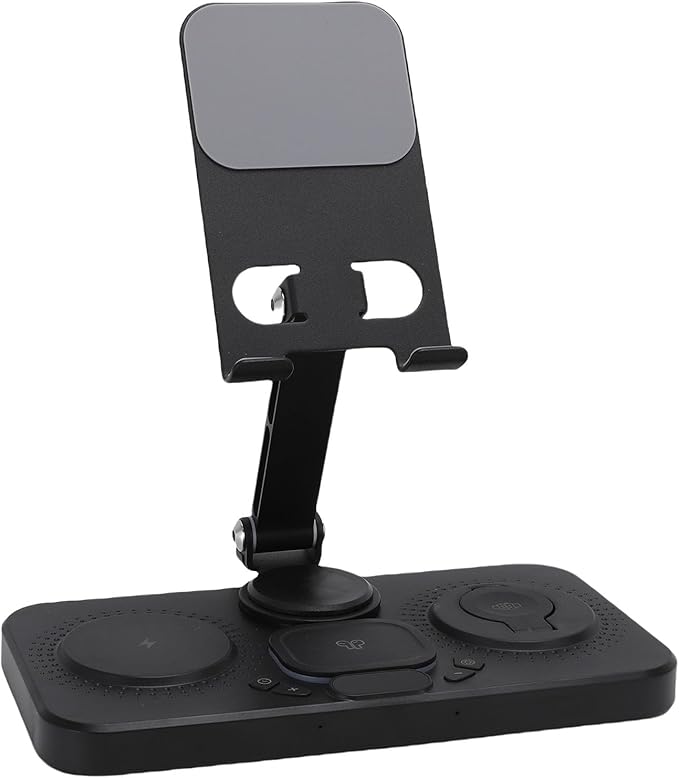 JTLB 6 in 1 Wireless Charger for IOS Device with Alarm Clock and 6 Color Ambient Light 15W Foldable Wired Charging Station (Black)