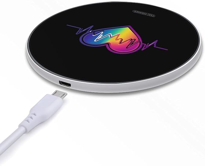 Heartbeat Rainbow Heart Wireless Charger Anti-Slip Wireless Charging Pad Slim Charger Mat for Men Women