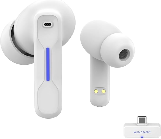 Middle Rabbit SW4 USB Wireless Earbuds for PC and Laptop: Bluetooth Headphones with 2.4GHz Dongle for Work Wireless Headset for Work with Microphone Earphones with Mic for Computer Desktop(White)