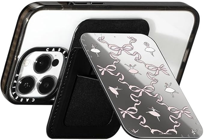 CASETiFY Snappy Card Holder Stand Compatible with Magsafe - Ballerina Pattern - Silver Mirror
