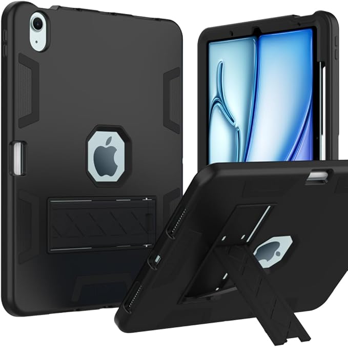 Puxicu Case for iPad Air 11 Inch (M3/M2-2025/2024) iPad Air 5th Generation 2022/4th Gen 2020 10.9 Inch Heavy Duty Rugged Protective Built-in Pencil Holder Black