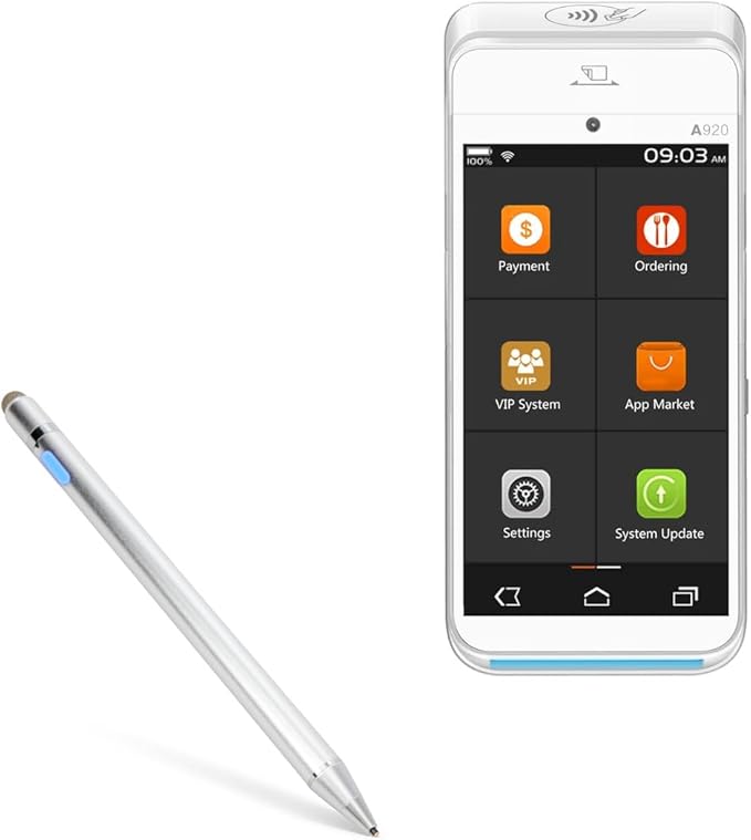 BoxWave Stylus Pen Compatible with Pax A920 - AccuPoint Active Stylus Electronic Stylus with Ultra Fine Tip - Metallic Silver