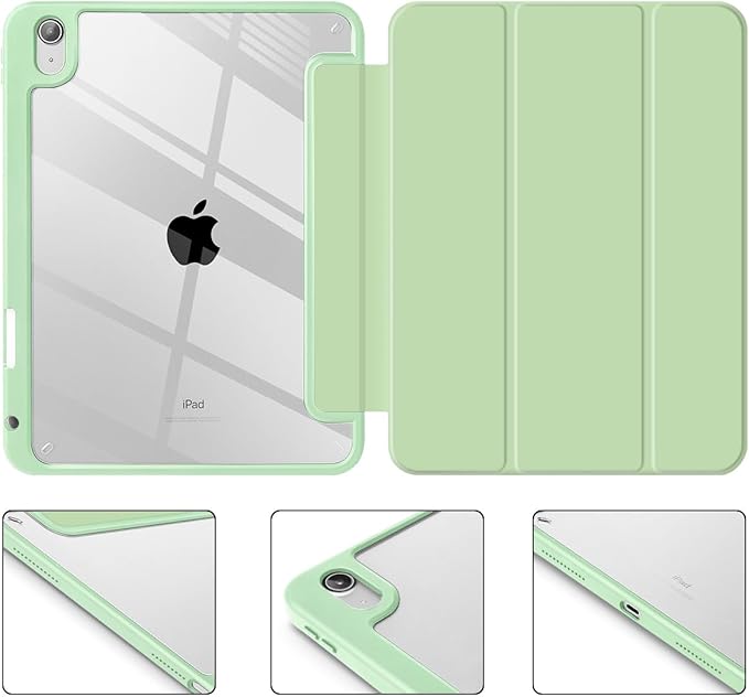 Tuiklol for iPad (A16 Chip) 11th Generation 11 inch 2025 / iPad 10th Generation 10.9 inch 2022 Case Buit in Pencil Holder with Clear Back Shell Cover Trifold Stand Auto Wake/Sleep Green