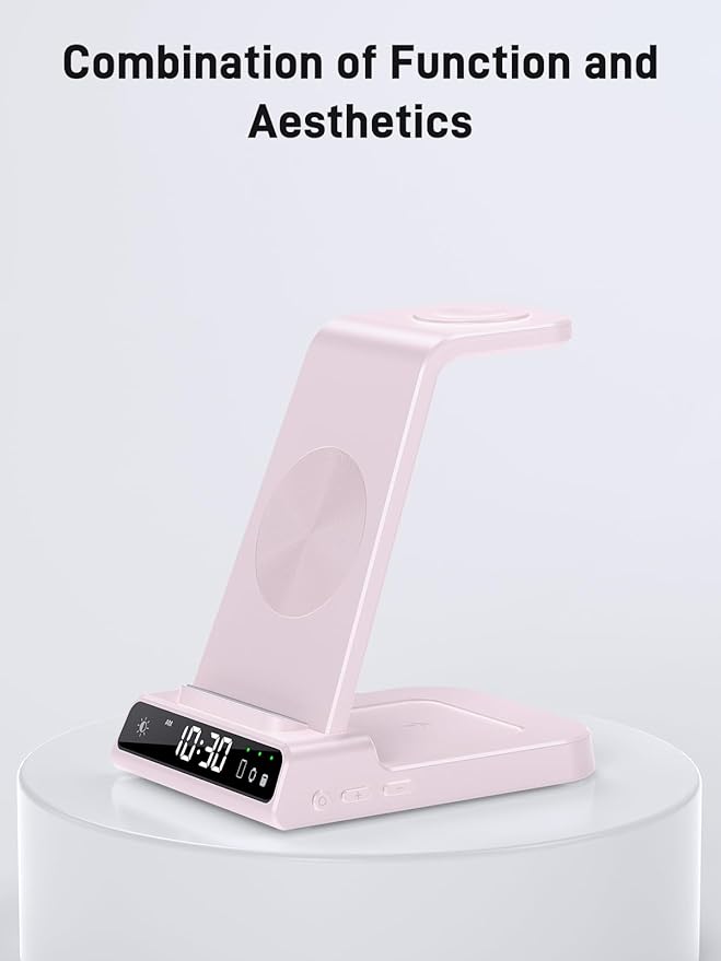 Wireless Charger Samsung Charging Station: 3 in 1 Android Charging Stand with Dimmable Clock - Nightstand Organizer for Galaxy S25 Ultra S24 Galaxy Watch 8 7 6 5 4 Galaxy Buds Space-Saving Charger