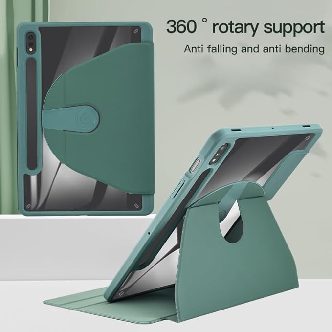 Rotating Case for Samsung Galaxy Tab S8 Plus 2022 / S7 FE 2021 / S7 Plus (SM-T970 T975 T976) 2020 12.4-Inch with Pencil Holder 360 Degree Rotation Clear Back Cover Auto Wake/Sleep (Grey)