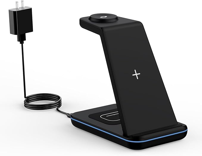 Wireless Charger Stand CIYOYO 3 in 1 Fast Wireless Charging Station Dock for Apple Watch 11/9/8/7/6/SE/5/4/3/2 Airpods 3/2/Pro iPhone 17/16/15/14/14 Plus/14 Pro Max/13/13 Pro/12/12 Pro/SE/X/XR/XS/8