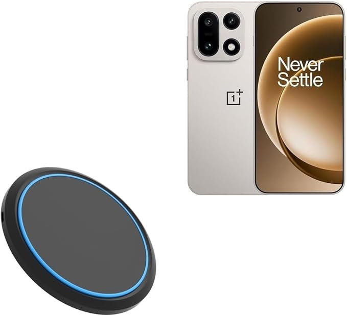 BoxWave Charger Compatible with OnePlus 15 - SwiftCharge PowerDisc Wireless Charger (15W) Qi Wireless 15W Circular Desktop Charger - Jet Black