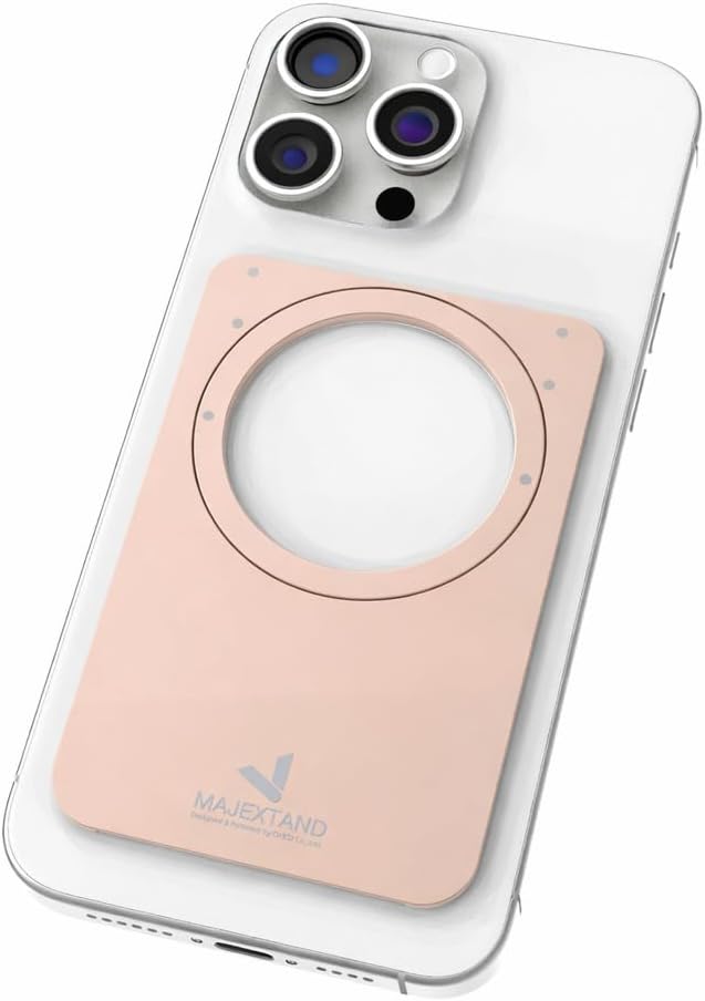 Ultra-Slim Metal Stand for iPhone – 0.1” Paper-Thin 2oz Lightweight 5 Height 3D Stepless Angle Adjustment Foldable Pocket-Size Kickstand MagSafe Compatible (Rose Gold)