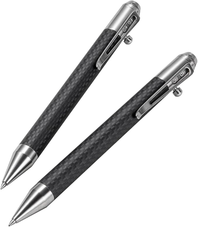 Cool Hand 4.5'' Carbon Fiber Bolt Action Pen with Retractable Stylus Tip for Any Touch Screen Compact Size Skelton Out Deep Pocket Clip (5.7''Carbon Fiber Silver)