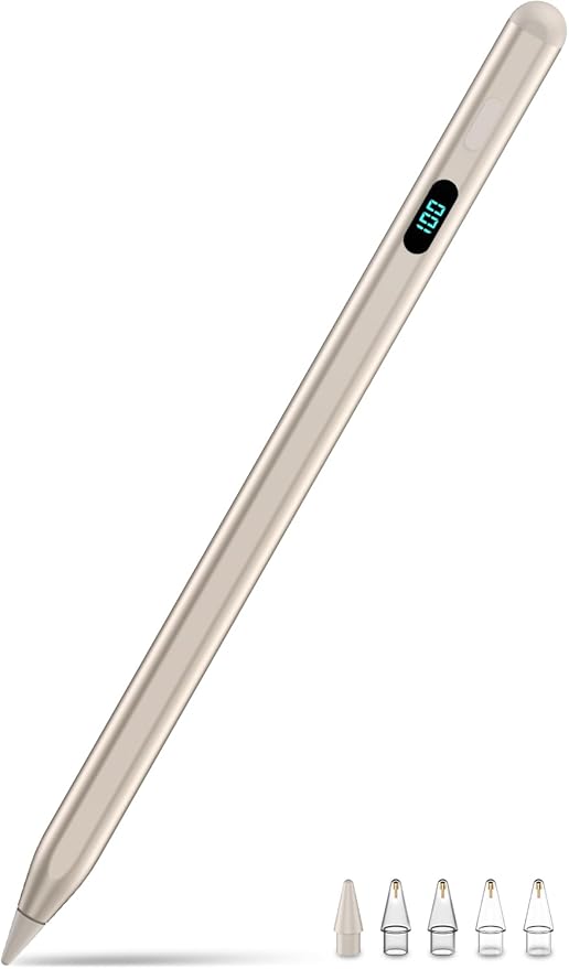 Pencil for iPad with Magnetic&amp5 Extra TipsUSB-C Faster ChargeStylus Pen Compatible with iPad 6-11th/A16Air M3/M2/3-5thPro M4/11/12.9/13inchMini 5th-7th/A17Pro(Starlight)