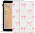 Cute Bowknot Case for iPad 5th/6th Generation (2017/2018) for iPad Air/Air 2 9.7 Kawaii Bow Aesthetic Design Trifold White Leather Protective Cover Soft TPU Back - Bow/Pink