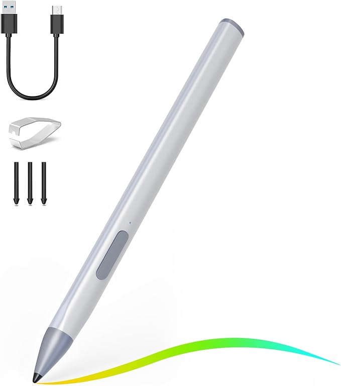 Stylus Pen for HP Envy X360 Pavilion X360 Specter X360 Spectre X2 Envy X2 Rechargeable MPP 2.0 Tilt Active Pen with 4096 Pressure Sensitivity Palm Rejection Triangular Pen Body Design Silver