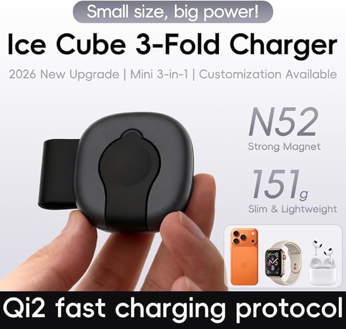 3-in-1 Foldable Magnetic Wireless Charging Station for iPhone 16/15/14/13/12 Apple Watch &amp AirPods - Slim Portable Multi-Device Charger (Black)