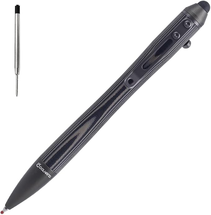 Cool Hand 5.7'' Bolt Action Pens EDC Ballpoint Ink Refillable Stylus for Touch Screen G10 Body w/Pocket Clip Ergonomic Grip with a Free Refill 5374-B
