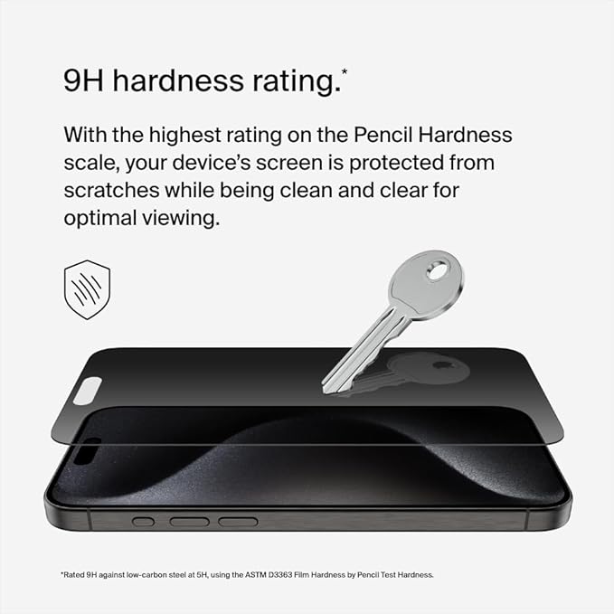 Belkin ScreenForce TemperedGlass Treated Privacy Screen Protector for iPhone 15 Pro Max - Slim &amp Scratch-Resistant - Includes Easy Align Tray for Bubble Free Application
