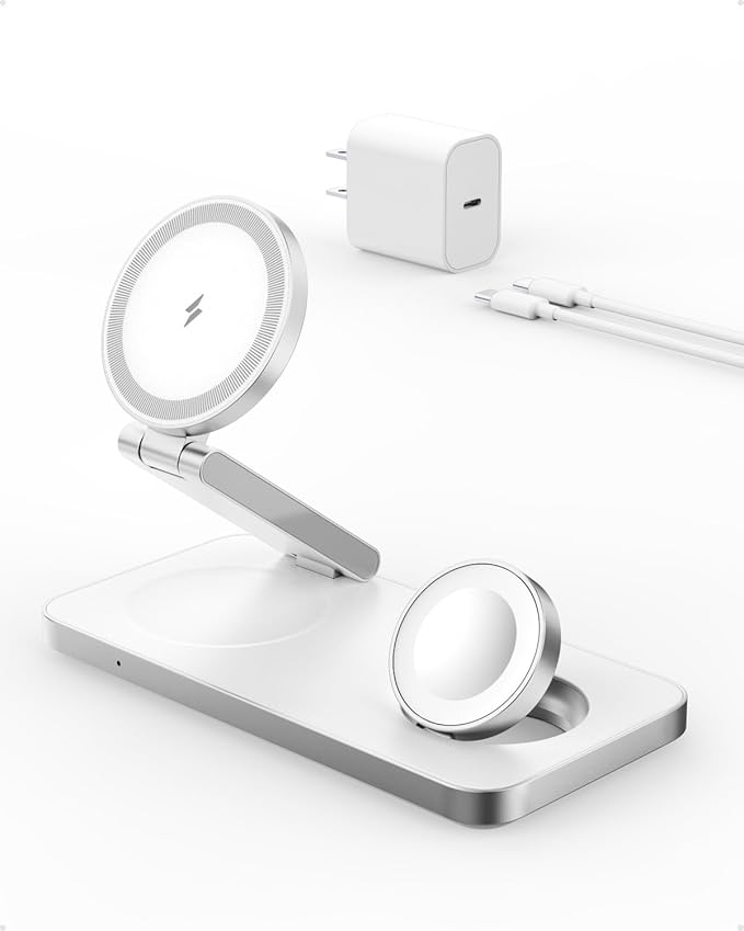 Foldable 3 in 1 Charging Station for Apple Wireless Charger for iPhone AirPods Wireless Charging Station for iPhone 16 15 14 13 12 and Apple Watch(White)