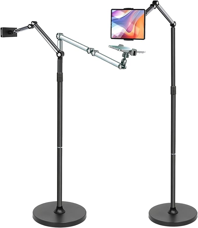 66“ Floor stand articulating arm with adjustable on Bed&ampCouch iphone stand and tablets standSturdy and Stable tripod replacementMinimalist Design Space-Saving Highly Flexiblecantilever Brac