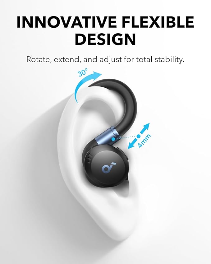 Soundcore Sport X20 by Anker True-Wireless Workout Earbuds Rotatable and Extendable Ear Hooks Noise Cancelling Deep Bass IP68 Waterproof Sweatproof Dustproof 48H Play Sport Earbuds for Gym