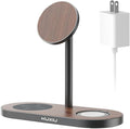 KU XIU X23 PRO Magnetic Wireless Charging Stand 3-in-1 Charging Station for iPhone 17/16/15/14/13/12 &amp iPhone Air 5W for Apple Watch S11–4/SE/Ultra 3/2/1 AirPods 4/3/2/Pro – Wood Grain
