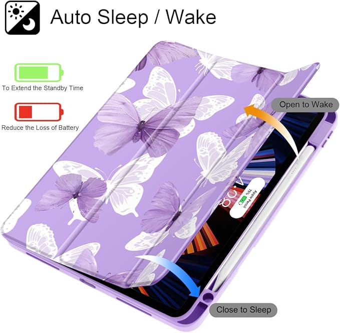 May Chen Case for iPad Pro 11-Inch M5/M4 2025/2024 (6th/5th Generation) Clear Transparent Print Back Shell Slim Stand Shockproof Tablet Cover Auto Wake/Sleep Butterfly P787