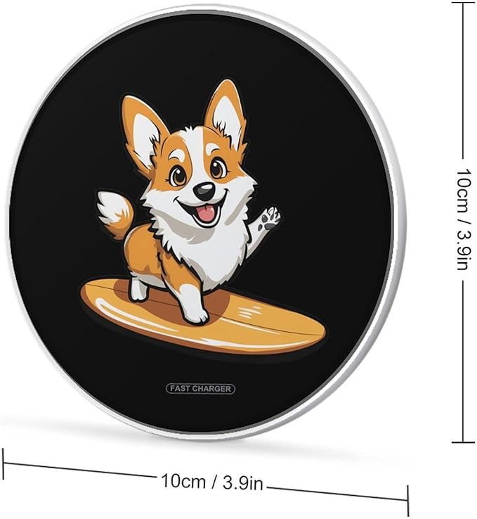 Corgi Surfing Wireless Charger Anti-Slip Wireless Charging Pad Slim Charger Mat for Men Women