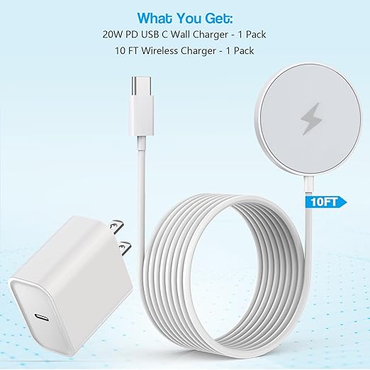 10FT Magnetic Wireless Charger15W Fast Apple Mag-Safe Charger for iPhone 17/16/15 PD with USBC Apple Fast Charging Block 10Foot Quick Charge for iPhone 17/17 Air/17 16 15 Pro/Pro Max/14/13/12/AirPods