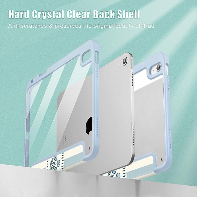 Mektron Case for 2026 iPad Air 13 inch M4 Cover Compatible 2025 iPad Air 13 inch M3 2024 iPad Air 13 inch M2 with Pencil Holder Shockproof Clear Shell Patchwork Floral