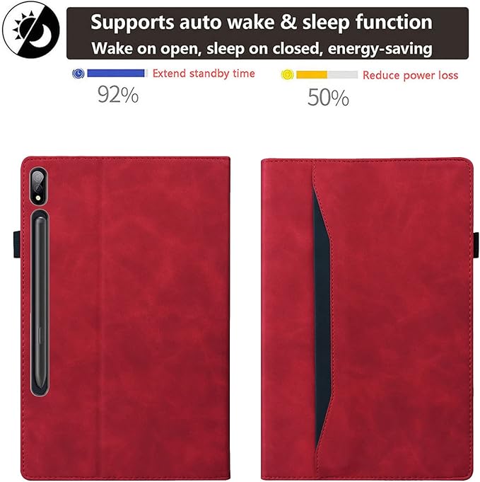 12.4 Inch Case for Samsung Galaxy Tab S8 Plus/S8+ 2022/S7 FE 2021/Tab S7 Plus/S7+ 2020 (SM-X800/T730/T970) with S Pen Holder Pocket &amp [Auto Wake/Sleep] Folding Stand PU Leather Cover Red
