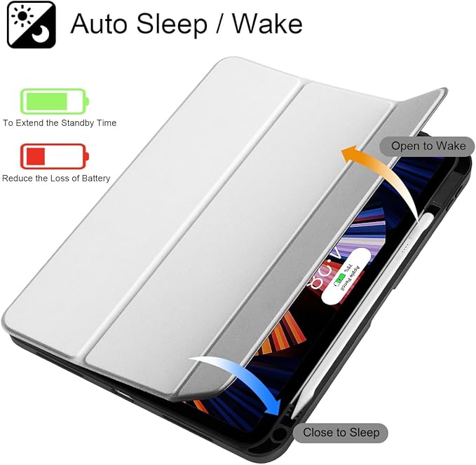 Tuiklol for iPad (A16 Chip) 11th Generation 11 inch 2025 / iPad 10th Generation 10.9 inch 2022 Case Buit in Pencil Holder with Clear Back Shell Cover Trifold Stand Auto Wake/Sleep White