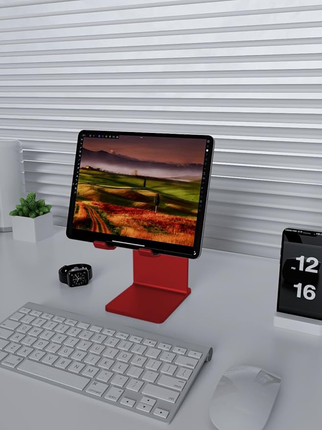 Aluminum Table Stand Dual Axis Adjustment Table Holder Desktop Stand Dock Compatible with iPad 10.2/9.7 Air/Mini Pro 11/12.9/13 Samsung Tab and More up to 13 inch（Red