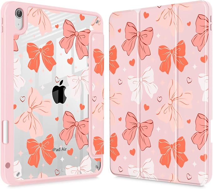 Case for iPad Air 11'' (M4 2026/M3 2025/M2 2024)/ iPad Air 10.9'' Air 5th /4th Gen Shockproof Cover with Clear Back Shell &amp Penceil Holder Auto Wake/Sleep Stand Cover Bows SD146