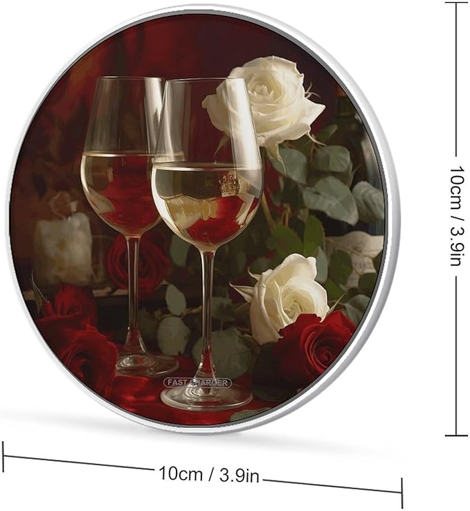 Roses on Table Wireless Charger Fast Wireless Charging Pad with USB Cable 10W Anti-Slip Magnetic Wireless Charger Portable Slim Charger Puck Travel Charging Station