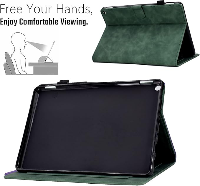 Folio Case for Amazon Kindle Fire HD 8/Fire HD 8 Plus (12th/10th Generation 2024/2022/2020) 8 with Stand/Pencil Holder [Auto Sleep/Wake] Embossed PU Leather Smart Cover Green Butterfly Flower