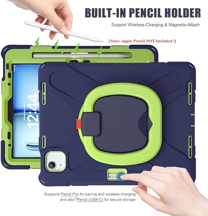 SCSVPN Case for iPad Air 11 Inch M4 2026/M3 2025/M2 2024 iPad Air 10.9'' 5th/4th Gen 2022 2020 iPad Pro 11 4th/3rd/2nd/1st Gen Protective Cover with Pen Holder Stand Shoulder Strap Navy Green