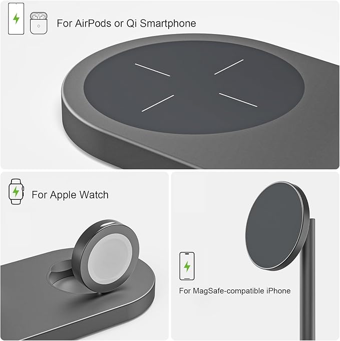KU XIU X23 PRO 3 in 1 Magnetic Wireless Charging Stand for iPhone AirPods iWatch &amp Qi Smartphone Wireless Charging Station for iPhone 16/15/14/13/12 Apple Watch Ultra/9/8/7 AirPods 4/3/Pro/Pro