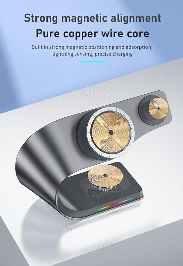 Qi2 Wireless Charger 3 in 1 Fast Charging Station for iPhone 15/14/13/12 Apple Watch AirPods 15W Magnetic Foldable Charging Dock Portable Wireless Charger Stand for Home Office Travel