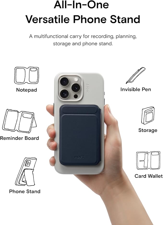MOFT Action Inspiration MagSafe Phone Stand Magnetic Notepad Stand Compatible with iPhone 16 Series and Other Phones with Two Types of Notepad and Magnetic Invisible Pen Navy Blue + Beach White